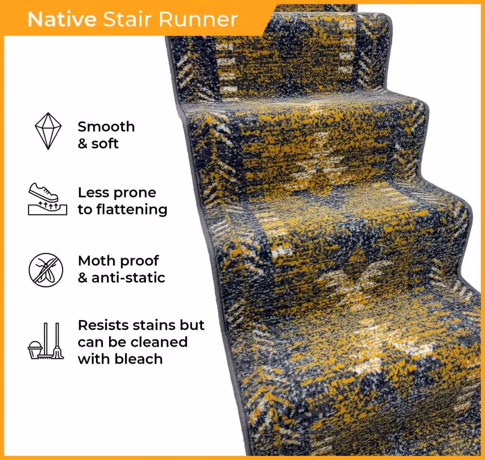 runrug Native Stair Runner Carpet in Brown, W: 60 cm x L: 690 cm – 3