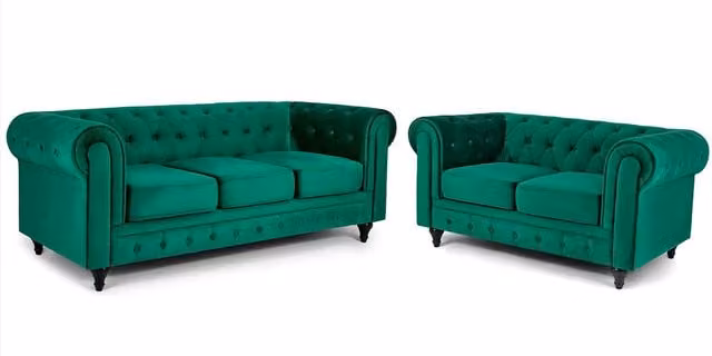 Bravich LTD Chesterfield Scroll Arm Velvet Sofa in Green