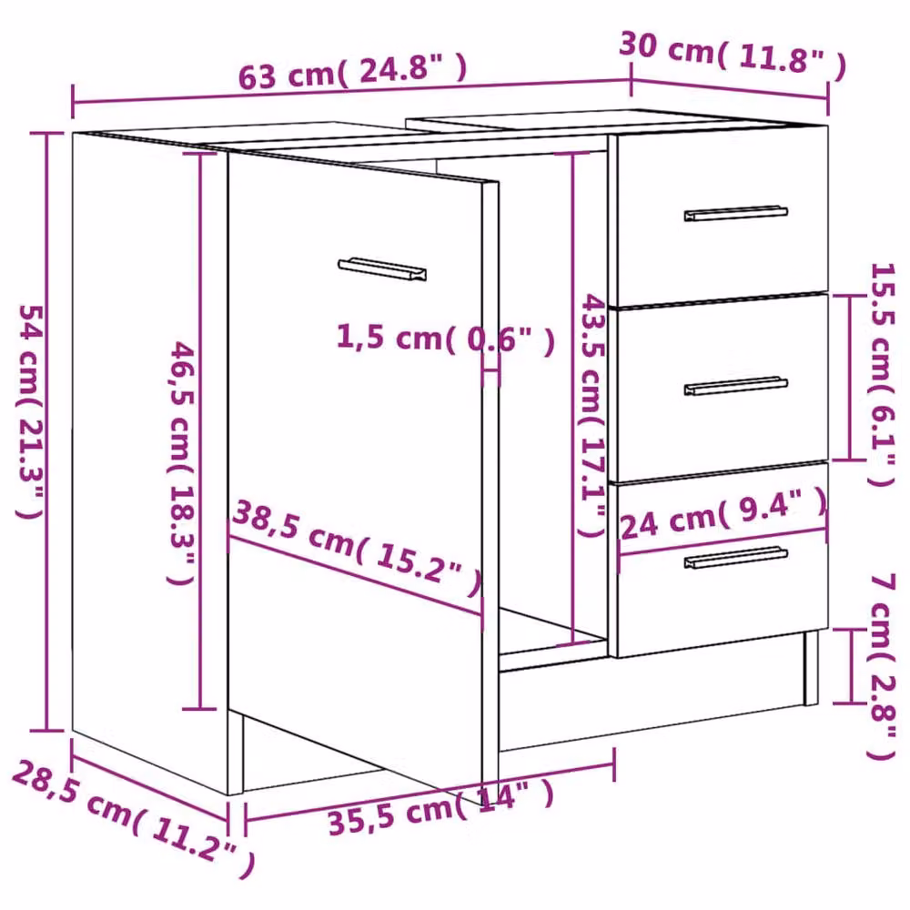 Berkfield Home Wall Mounted Bathroom Sink Cabinet in Concrete Grey, W/D/H: 63 x 30 x 54 cm – 4