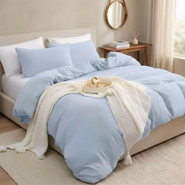 Pamposh Pre Washed Microfibre Duvet Cover Set in Baby Blue, Single Size