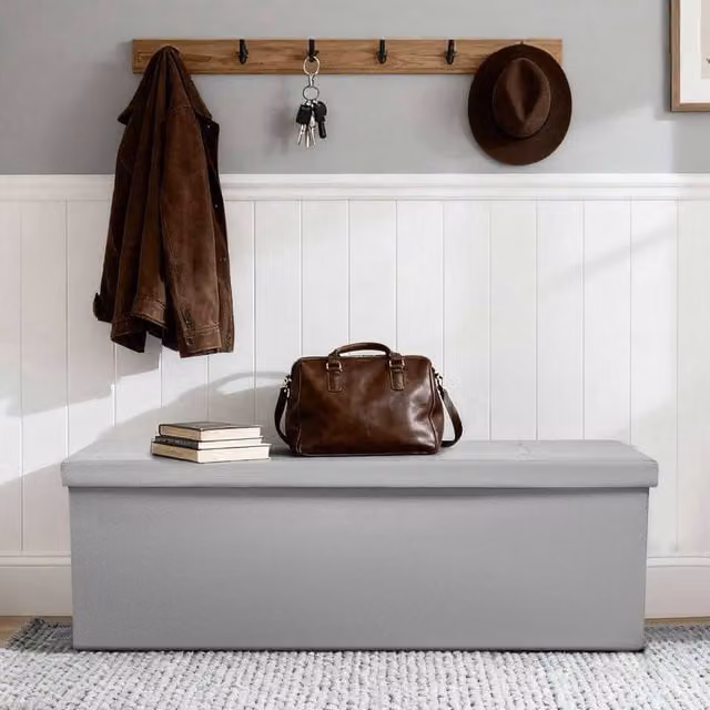 Simpa Extra Large Fold Flat Brushed Velvet Ottoman Storage in Light Grey, W: 110 cm, D: 38 cm, H: 37 cm – 1
