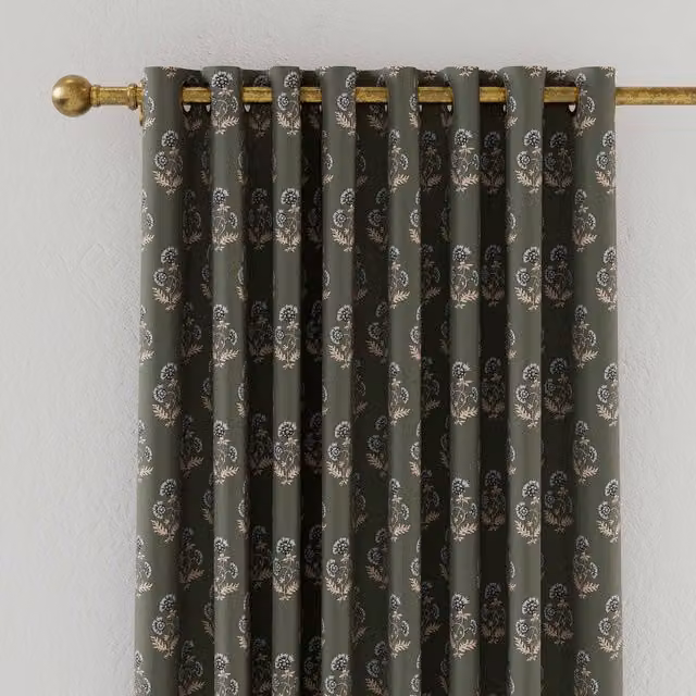Joules Chamomile Floral Blackout Eyelet Curtains, Olive Green, W: 167.64 cm, H: 182.88 cm