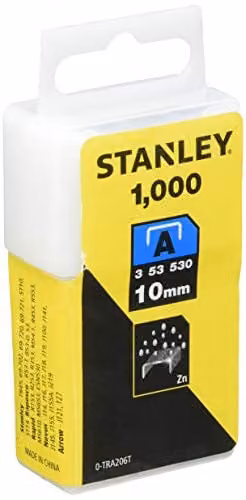 Stanley STA0TRA206T Light Duty Galvanised Staples, 10mm, 1000 Pack