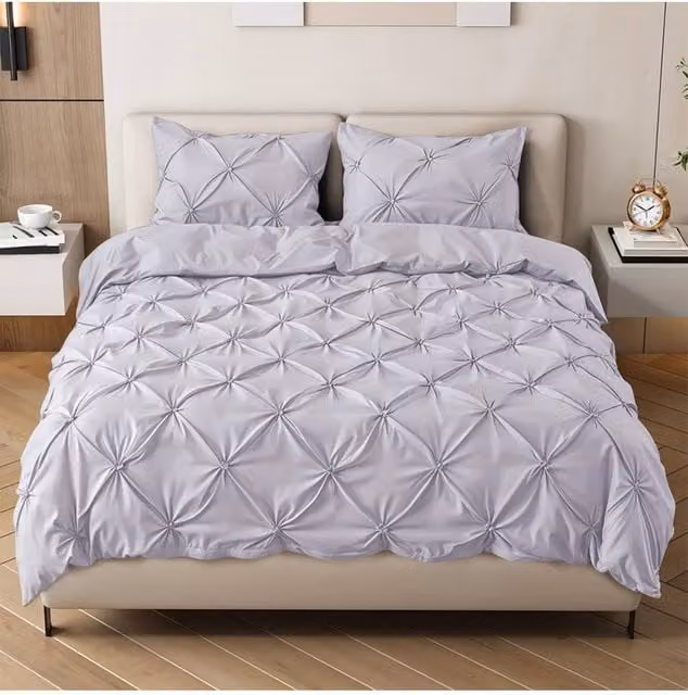 Living and Home Textured Pinch Pleat 3 Piece Duvet Cover and Pillowcase Set in Light Grey, 120 x 200 cm – 1