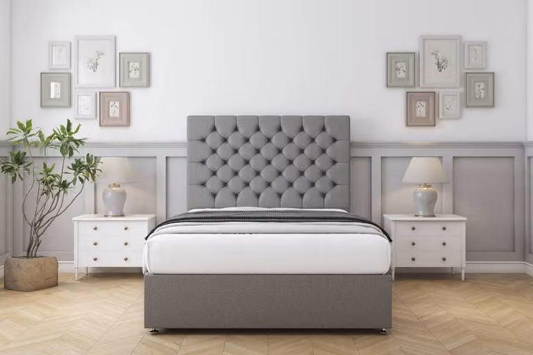 Sloomy Mayfair Dumfries Single Divan Bed Set with 2 Drawers and 26 inch Headboard in Light Grey