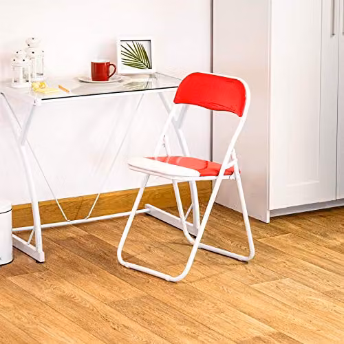 Harbour Housewares Red Padded Folding Chair with Metal Frame for Home Office, Dining Room or Kitchen – 2