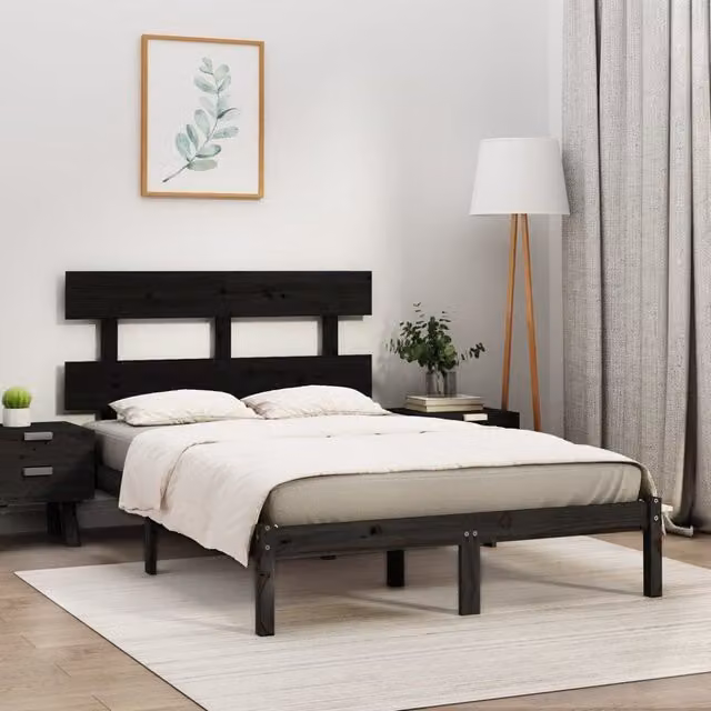 Berkfield Home Black Solid Pine Wood Bed Frame W/D/H: 200 x 200 x 31 cm