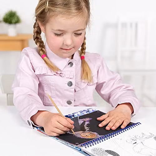 Disney Frozen II Scratch and Colouring Book with Stencils and Glitter Stickers in Blue, White and Silver – 4