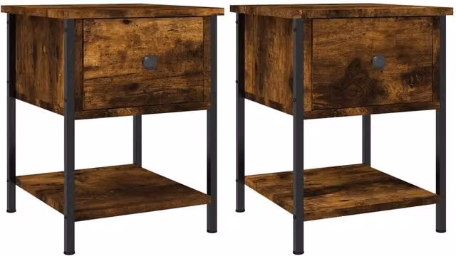 Berkfield Home Set of 2 Bedside Tables in Smoked Oak Brown, W/D/H: 34 x 35.5 x 45 cm