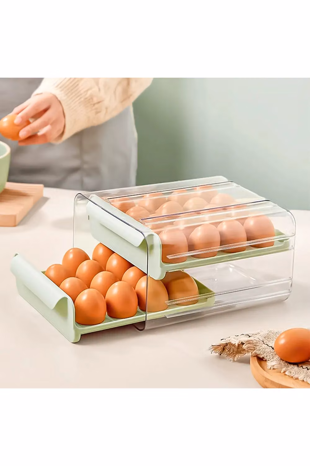 Living and Home 2-Layer Transparent 32-Grid Egg Storage Drawer Box in Light Green – 2