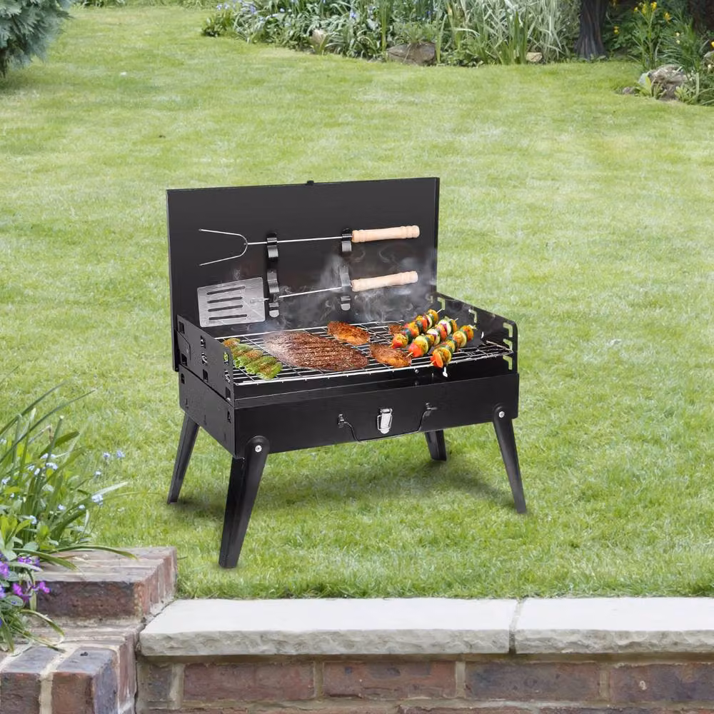 Marco Paul Portable Tabletop Charcoal BBQ Grill in Black with Cast Iron – 4