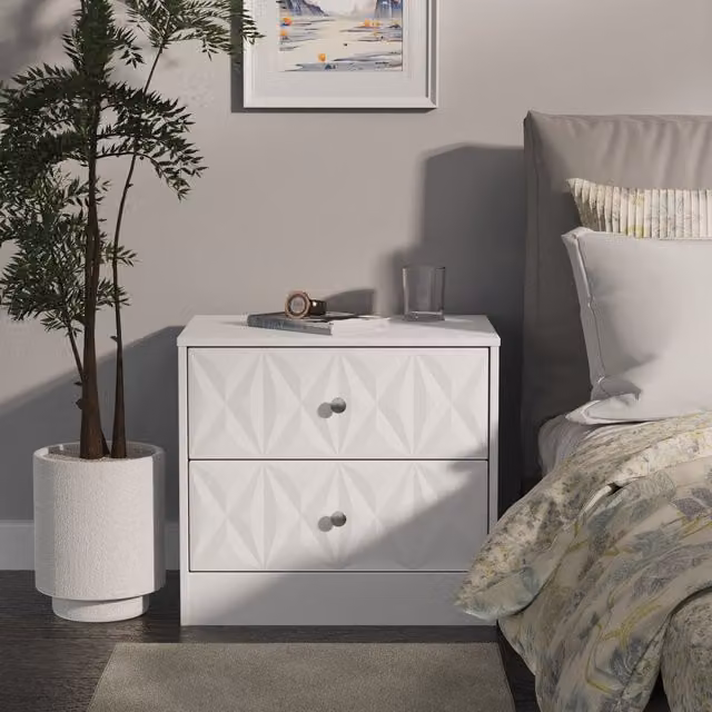 Ready Assembled 2 U Memphis 2 Drawer White Metal Side Table – 1