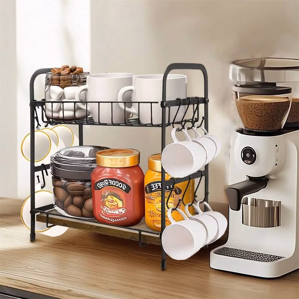 Kelvenix 2 Tier Freestanding Coffee Mug Rack and Spice Stand in Black – 3