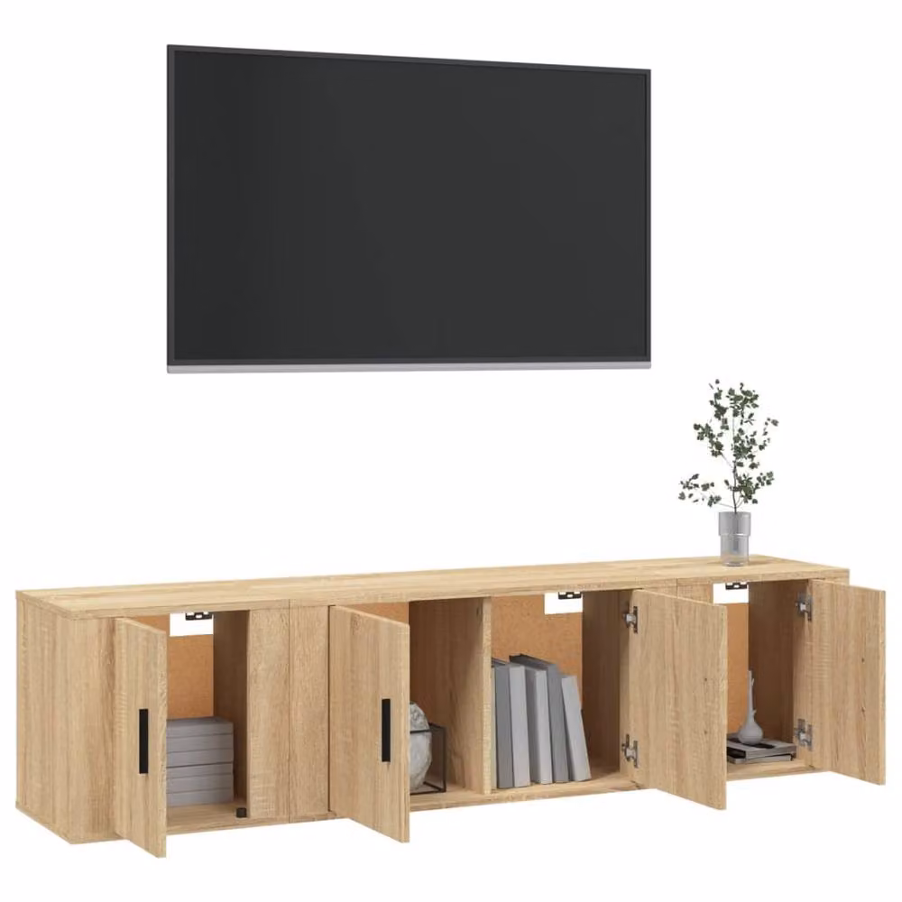 Berkfield Home 3 Piece Sonoma Oak TV Cabinet Set in Light Tan Beige – 2