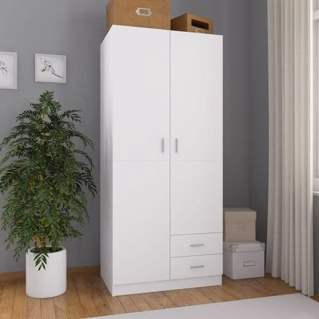 Berkfield Home Modern White Wardrobe with Hinged Doors and Internal Drawers, W/D/H: 80 x 52 x 180 cm – 1