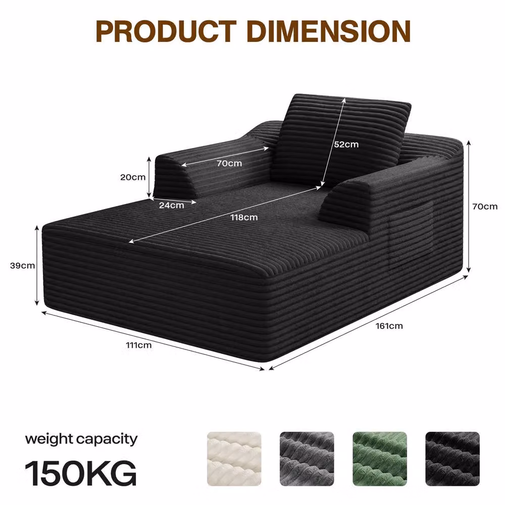 Dprodo Modular High Density Foam Chaise Lounge Sofa in Black – 5