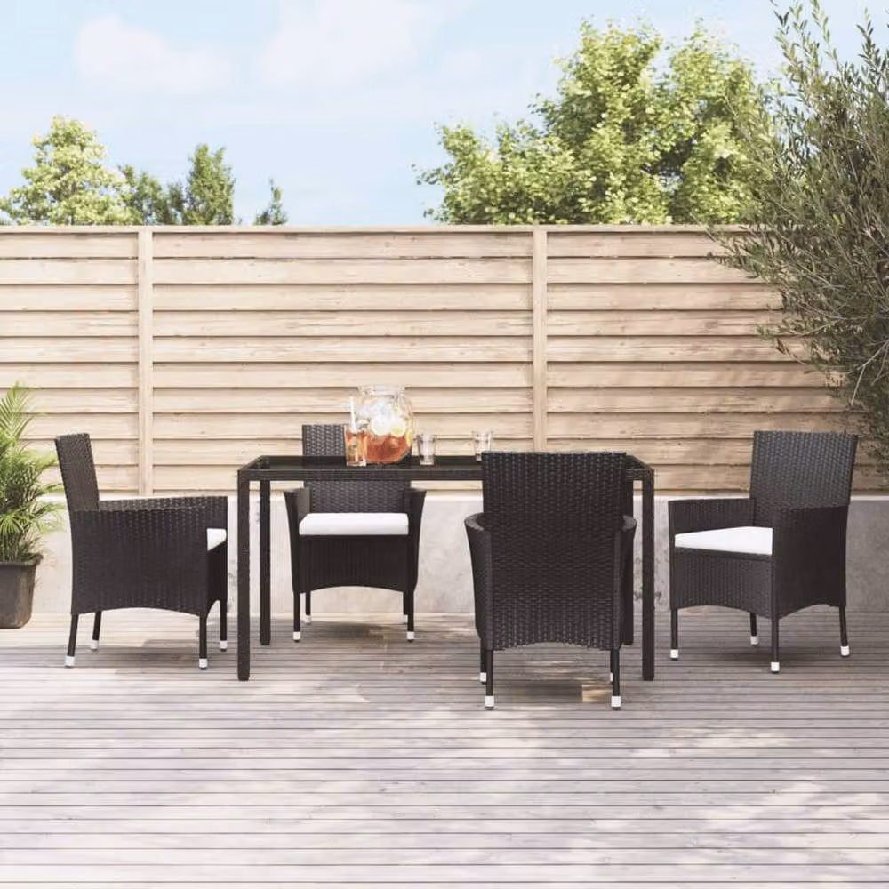 Berkfield Home Set of 4 Black Poly Rattan Garden Chairs with Cushions – 2