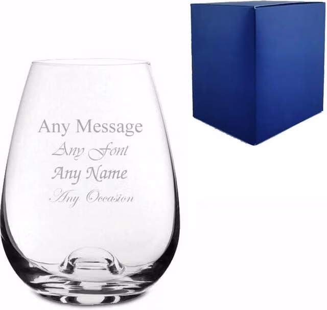 Uniqueful Personalised Dimple Base Stemless White Wine Glass, 325 ml, Clear
