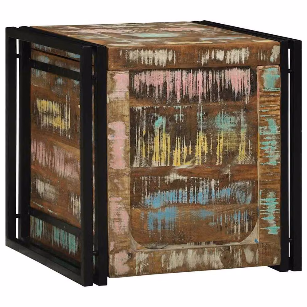 Berkfield Home Rustic Solid Reclaimed Wood Storage Chest in Multicolour, Brown and Black, W/D/H: 50 x 50 x 50 cm – 2