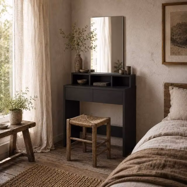 Wyld Haus Merotto Black Dressing Table Mirror with Matt Rectangular Glass and Lift Mechanism – 1