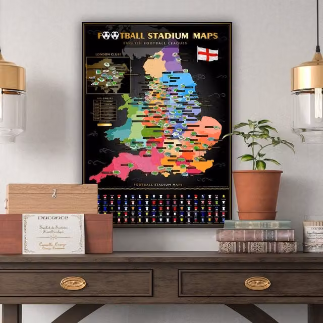 England Football Stadium Map Scratch Off Paper Poster in Multicolour