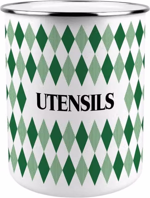 Purely Home Round Ceramic Kitchen Utensil Holder in Green Argyle Print