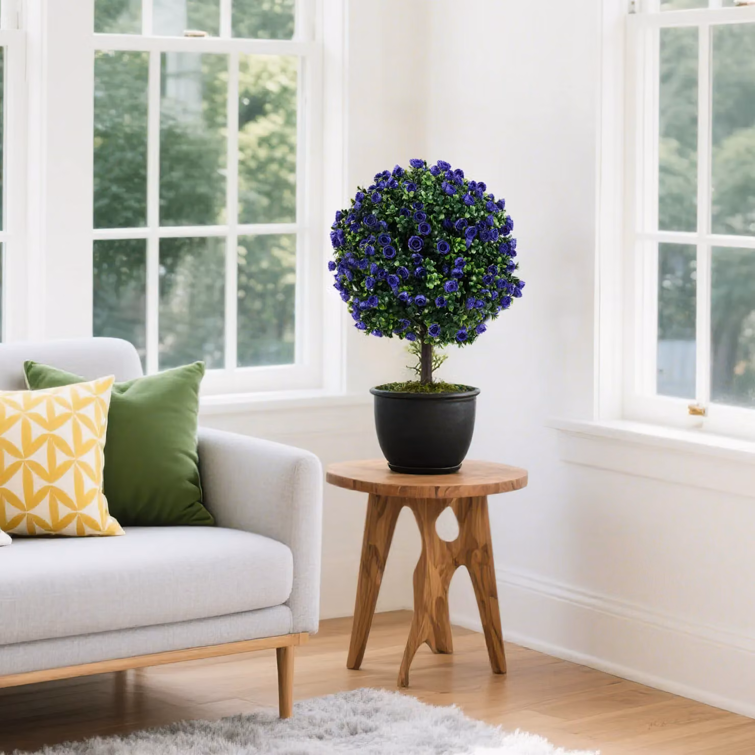Gymax Set of 2 Artificial Purple Rose Topiary Ball Trees with Concrete-Filled Pots – 4