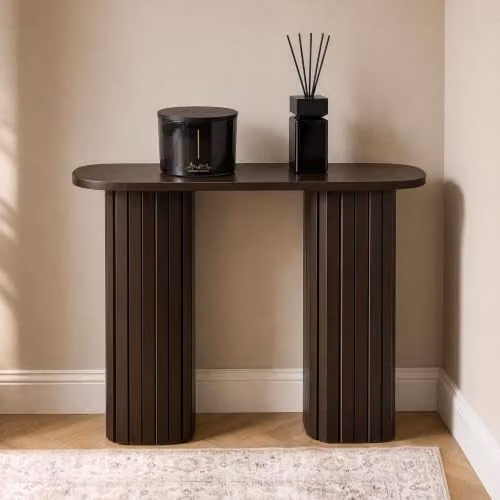 OHS Madison Ribbed Wood Console Table in Chocolate Brown for Hallway or Living Room, W/D/H: 70 x 30 x 80 cm – 1