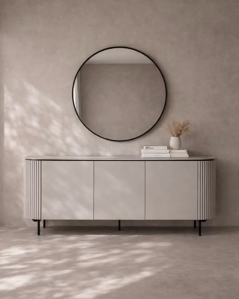 Tommy Franks Lantine Buffet in Matte Light Grey and Black with Soft-Close Drawers, W/D/H: 200 x 42 x 80 cm