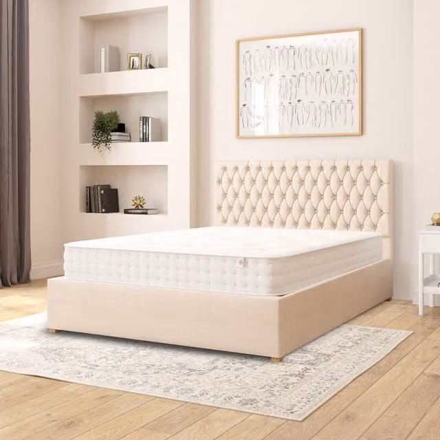 Aspire Upholstered Ottoman Storage Bed with Lift Up Base in Beige/Yellow, W/D/H: 180 x 200 cm