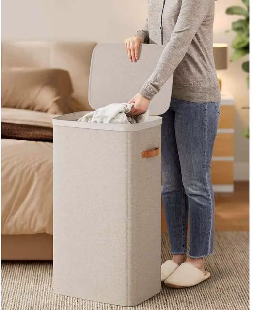 The Bazaarist Laundry Hamper with Lid, Removable Liner and Handles, Beige – 1