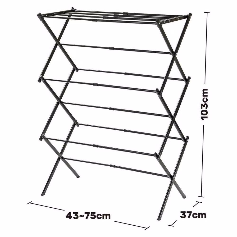 KORVIXA 3 Tier Extendable Compact Clothes Airer Drying Rack in Black, 7.5m Capacity, Width: 100 cm – 2