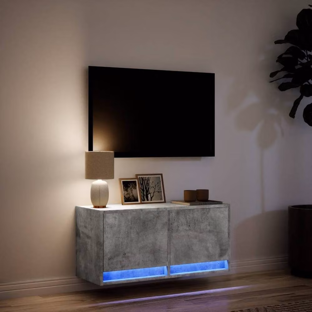 Berkfield Home Modern TV Wall Cabinet with LED Lights in Concrete Grey, W/D/H: 80 x 31 x 35 cm – 4