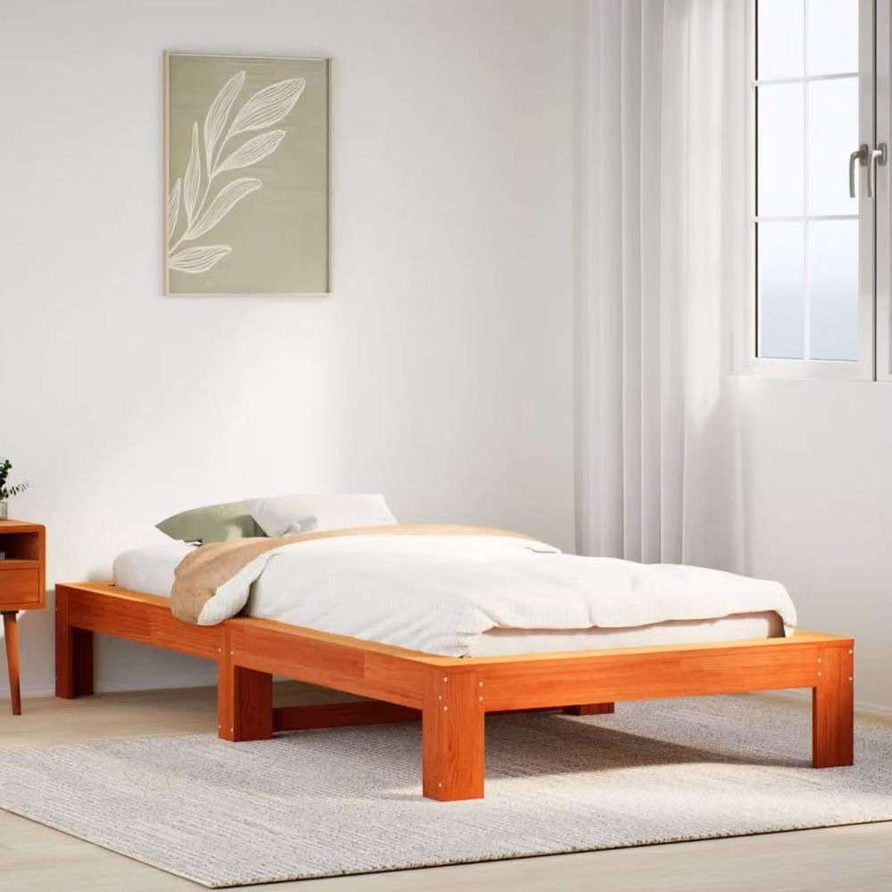 Berkfield Home Solid Pine Small Single Bed Frame in Wax Brown, W: 75 cm, L: 190 cm – 2
