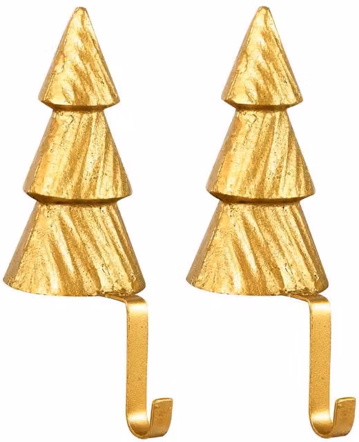 Dibor Set of 2 Gold Metal Fir Tree Christmas Stocking Holders