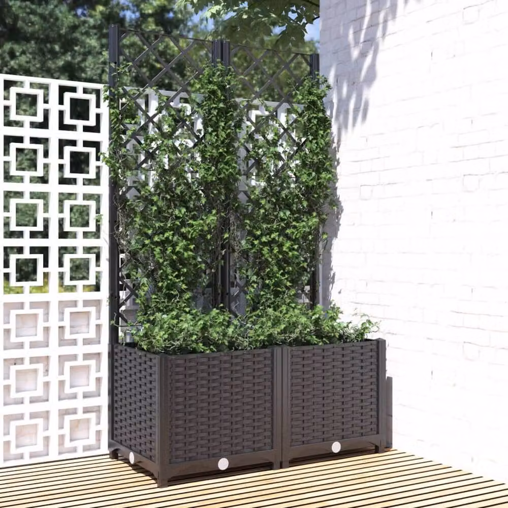 Berkfield Home Garden Planter with Trellis in Black, W: 80 cm, D: 40 cm, H: 136 cm – 2