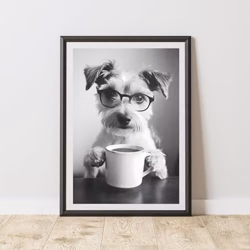 60 Second Makeover Funny Terrier Drinking Coffee Multicolour Paper Poster, A4