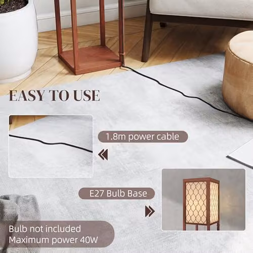 HOMCOM Modern Floor Lamp with 3 Shelves and Fabric Lampshade in Brown, Height: 160 cm – 5