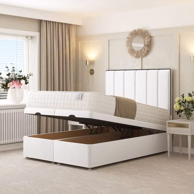 Bed Choices Single Herringbone Ottoman Upholstered Divan Bed with 54 inch Headboard in White