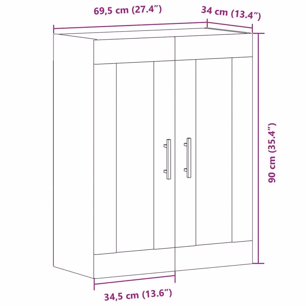 Berkfield Home Wall Mounted Rustic Cabinet in Brown, W/D/H: 69.5 x 34 x 90 cm – 7