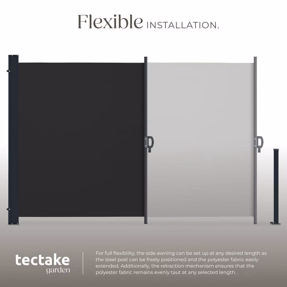 tectake Extendable Side Awning with Roll-up Mechanism in Black, W/H: 300 x 160 cm – 3