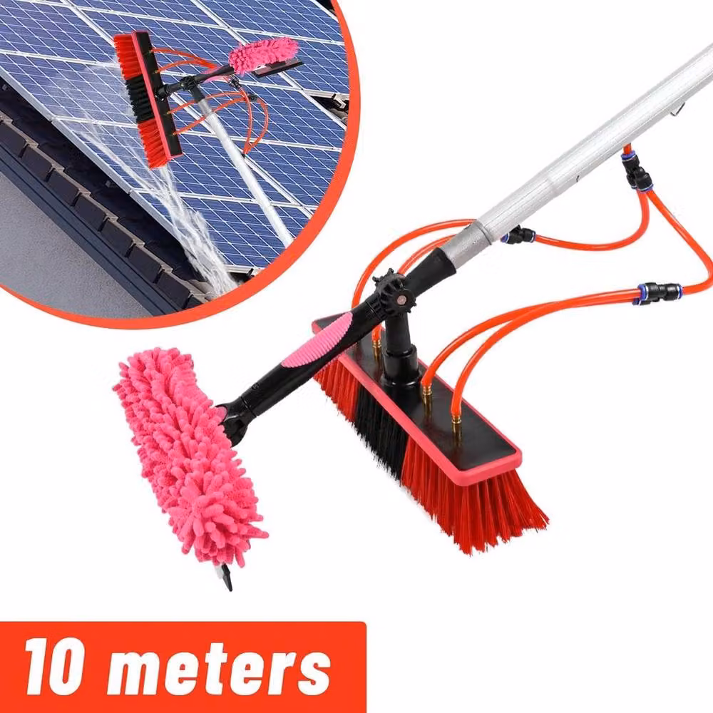 Hinsinc Pink Water Fed Pole Kit with Telescopic Aluminium Handle and Microfibre Brush for Solar Panel and Window Cleaning – 3