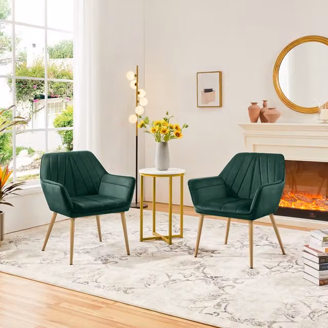 Yaheetech Mid-Century Green Velvet Tufted Accent Chair with Metal Legs