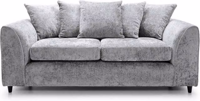 Furnishings For Less UK Monaco 3 Seater Chenille Fabric Sofa in Light Grey with Scatter Back and Curved Arms
