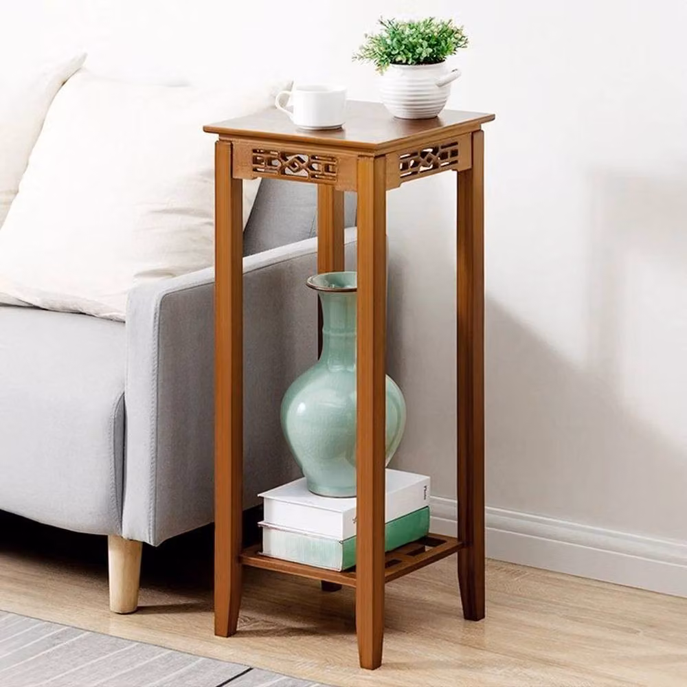 KORVIXA 2-Tier Square Plant Pot Display Rack in Brown, W/D/H: 100 x 100 x 100 cm – 2