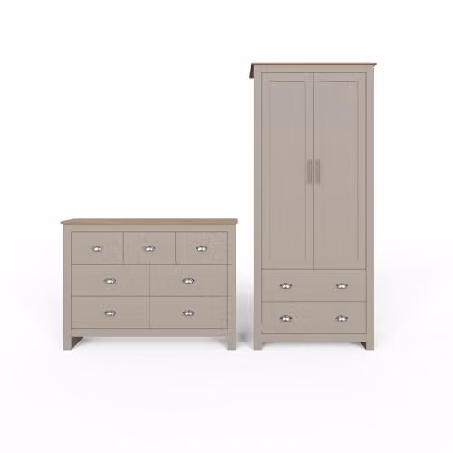 GFW Lancaster Grey 2 Piece Bedroom Furniture Set including Wardrobe and Chest of Drawers – 2