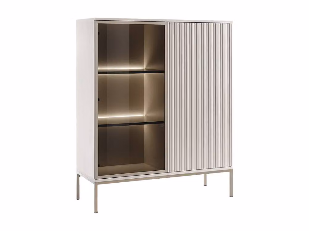 Vente-unique Modern 2-Door Display Cabinet with Integrated LED Lighting in Beige and White MDF and Smoked Glass – 2