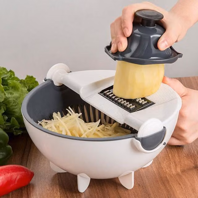 Livingandhome Multi-Function Mandoline Vegetable Grater Set with Drain Basket, Blue
