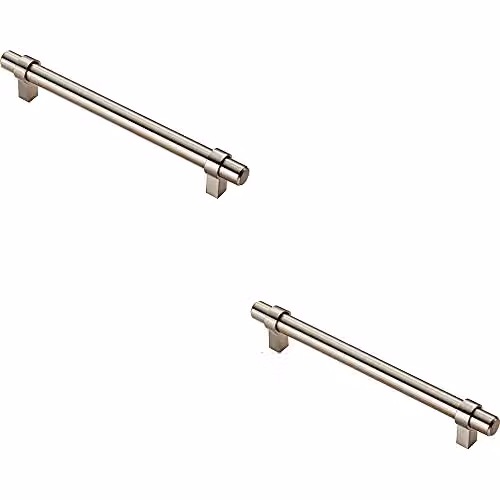 Loops 2 Pack Round T-Bar Cabinet Pull Handles in Satin Nickel, 200 x 14 mm with 160 mm Fixing Centres
