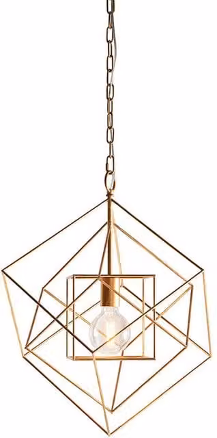 Loops Medium Angular Ceiling Pendant Light in Gold and Brass with Multicolour Glass, Dimmable and Height Adjustable